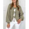 imagePRETTYGARDEN Womens Tie Front Bow Cardigan Sweaters Chunky Knit Long Puff Sleeve Trendy Fall Winter Jacket CoatsMist Green