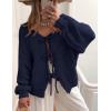 imagePRETTYGARDEN Womens Tie Front Bow Cardigan Sweaters Chunky Knit Long Puff Sleeve Trendy Fall Winter Jacket CoatsNavy