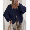 imagePRETTYGARDEN Womens Tie Front Bow Cardigan Sweaters Chunky Knit Long Puff Sleeve Trendy Fall Winter Jacket CoatsNavy