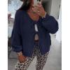 imagePRETTYGARDEN Womens Tie Front Bow Cardigan Sweaters Chunky Knit Long Puff Sleeve Trendy Fall Winter Jacket CoatsNavy