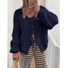 imagePRETTYGARDEN Womens Tie Front Bow Cardigan Sweaters Chunky Knit Long Puff Sleeve Trendy Fall Winter Jacket CoatsNavy