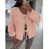 imagePRETTYGARDEN Womens Tie Front Bow Cardigan Sweaters Chunky Knit Long Puff Sleeve Trendy Fall Winter Jacket CoatsPink