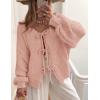 imagePRETTYGARDEN Womens Tie Front Bow Cardigan Sweaters Chunky Knit Long Puff Sleeve Trendy Fall Winter Jacket CoatsPink