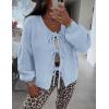 imagePRETTYGARDEN Womens Tie Front Bow Cardigan Sweaters Chunky Knit Long Puff Sleeve Trendy Fall Winter Jacket CoatsSky Blue