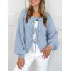 imagePRETTYGARDEN Womens Tie Front Bow Cardigan Sweaters Chunky Knit Long Puff Sleeve Trendy Fall Winter Jacket CoatsSky Blue