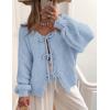 imagePRETTYGARDEN Womens Tie Front Bow Cardigan Sweaters Chunky Knit Long Puff Sleeve Trendy Fall Winter Jacket CoatsSky Blue
