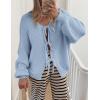 imagePRETTYGARDEN Womens Tie Front Bow Cardigan Sweaters Chunky Knit Long Puff Sleeve Trendy Fall Winter Jacket CoatsSky Blue