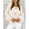 imagePRETTYGARDEN Womens Tie Front Bow Cardigan Sweaters Chunky Knit Long Puff Sleeve Trendy Fall Winter Jacket CoatsWhite