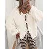 imagePRETTYGARDEN Womens Tie Front Bow Cardigan Sweaters Chunky Knit Long Puff Sleeve Trendy Fall Winter Jacket CoatsWhite