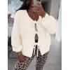 imagePRETTYGARDEN Womens Tie Front Bow Cardigan Sweaters Chunky Knit Long Puff Sleeve Trendy Fall Winter Jacket CoatsWhite