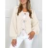 imagePRETTYGARDEN Womens Tie Front Bow Cardigan Sweaters Chunky Knit Long Puff Sleeve Trendy Fall Winter Jacket CoatsWhite