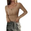imagePRETTYGARDEN Womens 2025 Spring Fall Long Sleeve Henley T Shirts Button Ribbed Knit Slim Fit Casual Basic Tops BlouseLight Khaki