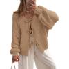 imagePRETTYGARDEN Womens Tie Front Bow Cardigan Sweaters Chunky Knit Long Puff Sleeve Trendy Fall Winter Jacket CoatsCamel