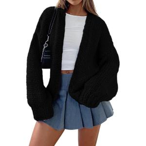 imagePRETTYGARDEN Womens Cardigan Sweaters 2025 Spring Fall Trendy Chunky Knit Outerwear Outfits Fashion Long Sleeve CardigansBlack