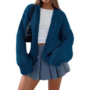 imagePRETTYGARDEN Womens Cardigan Sweaters 2025 Spring Fall Trendy Chunky Knit Outerwear Outfits Fashion Long Sleeve CardigansDark Blue