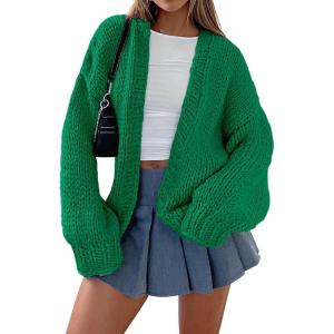 imagePRETTYGARDEN Womens Cardigan Sweaters 2025 Spring Fall Trendy Chunky Knit Outerwear Outfits Fashion Long Sleeve CardigansGreen