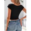 imagePRETTYGARDEN Womens Ruched Crop Tank Tops 2025 Summer Trendy Cap Sleeve Ribbed Knit Basic Fitted Going Out Tee ShirtsBlack