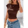 imagePRETTYGARDEN Womens Ruched Crop Tank Tops 2025 Summer Trendy Cap Sleeve Ribbed Knit Basic Fitted Going Out Tee ShirtsCoffee
