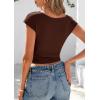 imagePRETTYGARDEN Womens Ruched Crop Tank Tops 2025 Summer Trendy Cap Sleeve Ribbed Knit Basic Fitted Going Out Tee ShirtsCoffee