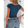 imagePRETTYGARDEN Womens Ruched Crop Tank Tops 2025 Summer Trendy Cap Sleeve Ribbed Knit Basic Fitted Going Out Tee ShirtsDark Blue