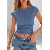 imagePRETTYGARDEN Womens Ruched Crop Tank Tops 2025 Summer Trendy Cap Sleeve Ribbed Knit Basic Fitted Going Out Tee ShirtsGrey Blue