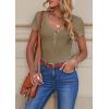 imagePRETTYGARDEN Womens Summer Casual Henley TShirts Short Sleeve V Neck Button Up Ribbed Knit Slim Fit Basic TopsBrown