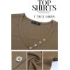 imagePRETTYGARDEN Womens Summer Casual Henley TShirts Short Sleeve V Neck Button Up Ribbed Knit Slim Fit Basic TopsBrown