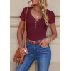 imagePRETTYGARDEN Womens Summer Casual Henley TShirts Short Sleeve V Neck Button Up Ribbed Knit Slim Fit Basic TopsRed