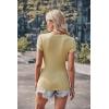imagePRETTYGARDEN Womens Summer Casual Henley TShirts Short Sleeve V Neck Button Up Ribbed Knit Slim Fit Basic TopsYellow