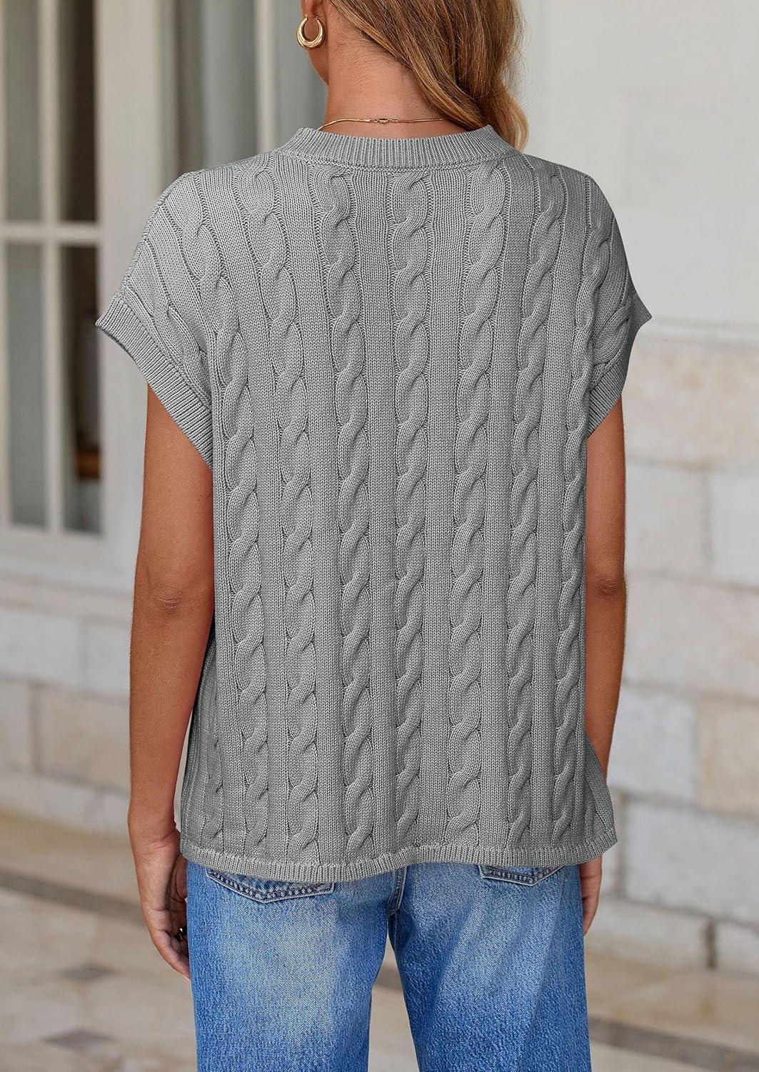 imagePRETTYGARDEN Womens Sweater Vest 2025 Summer Short Sleeve Tops Casual Crewneck Knit Pullover Trendy Spring OutfitsGrey