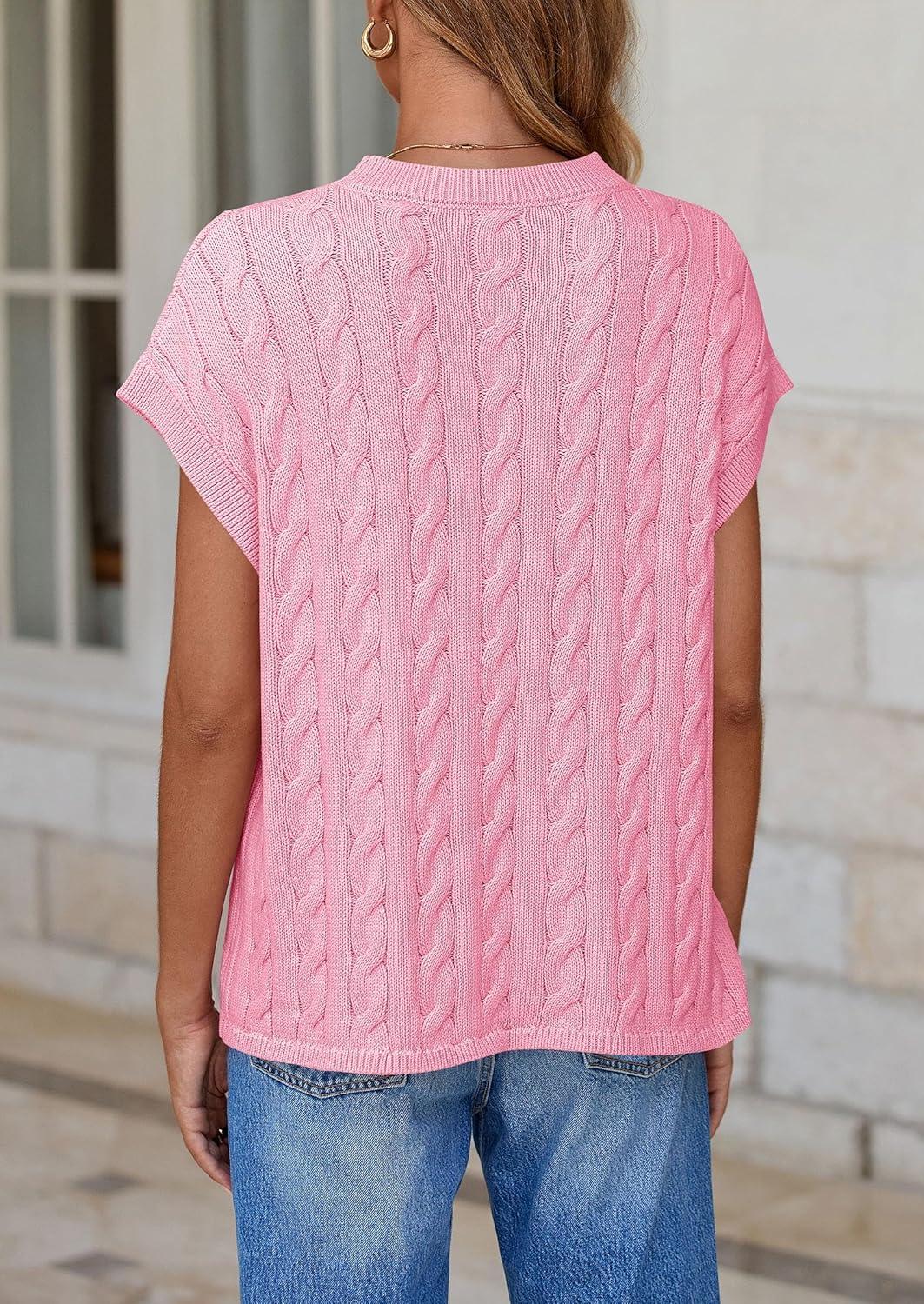 imagePRETTYGARDEN Womens Sweater Vest 2025 Summer Short Sleeve Tops Casual Crewneck Knit Pullover Trendy Spring OutfitsPink