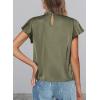 imagePRETTYGARDEN Business Casual Tops for Women Blouses Dressy 2025 Summer Short Sleeve Ruffle Satin Work Office AttireArmy Green
