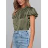 imagePRETTYGARDEN Business Casual Tops for Women Blouses Dressy 2025 Summer Short Sleeve Ruffle Satin Work Office AttireArmy Green