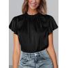 imagePRETTYGARDEN Business Casual Tops for Women Blouses Dressy 2025 Summer Short Sleeve Ruffle Satin Work Office AttireBlack