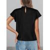 imagePRETTYGARDEN Business Casual Tops for Women Blouses Dressy 2025 Summer Short Sleeve Ruffle Satin Work Office AttireBlack