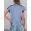 imagePRETTYGARDEN Business Casual Tops for Women Blouses Dressy 2025 Summer Short Sleeve Ruffle Satin Work Office AttireBlue