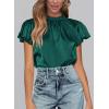 imagePRETTYGARDEN Business Casual Tops for Women Blouses Dressy 2025 Summer Short Sleeve Ruffle Satin Work Office AttireDark Green