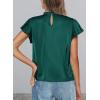 imagePRETTYGARDEN Business Casual Tops for Women Blouses Dressy 2025 Summer Short Sleeve Ruffle Satin Work Office AttireDark Green