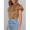 imagePRETTYGARDEN Business Casual Tops for Women Blouses Dressy 2025 Summer Short Sleeve Ruffle Satin Work Office AttireDark Khaki