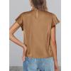 imagePRETTYGARDEN Business Casual Tops for Women Blouses Dressy 2025 Summer Short Sleeve Ruffle Satin Work Office AttireDark Khaki