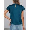 imagePRETTYGARDEN Business Casual Tops for Women Blouses Dressy 2025 Summer Short Sleeve Ruffle Satin Work Office AttireDark Sea Blue