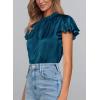 imagePRETTYGARDEN Business Casual Tops for Women Blouses Dressy 2025 Summer Short Sleeve Ruffle Satin Work Office AttireDark Sea Blue