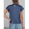 imagePRETTYGARDEN Business Casual Tops for Women Blouses Dressy 2025 Summer Short Sleeve Ruffle Satin Work Office AttireGrey Blue