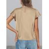 imagePRETTYGARDEN Business Casual Tops for Women Blouses Dressy 2025 Summer Short Sleeve Ruffle Satin Work Office AttireKhaki