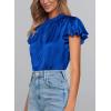 imagePRETTYGARDEN Business Casual Tops for Women Blouses Dressy 2025 Summer Short Sleeve Ruffle Satin Work Office AttireRoyal Blue