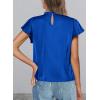 imagePRETTYGARDEN Business Casual Tops for Women Blouses Dressy 2025 Summer Short Sleeve Ruffle Satin Work Office AttireRoyal Blue