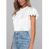 imagePRETTYGARDEN Business Casual Tops for Women Blouses Dressy 2025 Summer Short Sleeve Ruffle Satin Work Office AttireWhite