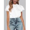 imagePRETTYGARDEN Business Casual Tops for Women Blouses Dressy 2025 Summer Short Sleeve Ruffle Satin Work Office AttireWhite