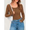 imagePRETTYGARDEN Womens 2025 Spring Long Sleeve Henley T Shirts Ribbed Knit Button Up Slim Fitted Basic Casual Going Out TopsBrown