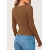 imagePRETTYGARDEN Womens 2025 Spring Long Sleeve Henley T Shirts Ribbed Knit Button Up Slim Fitted Basic Casual Going Out TopsBrown